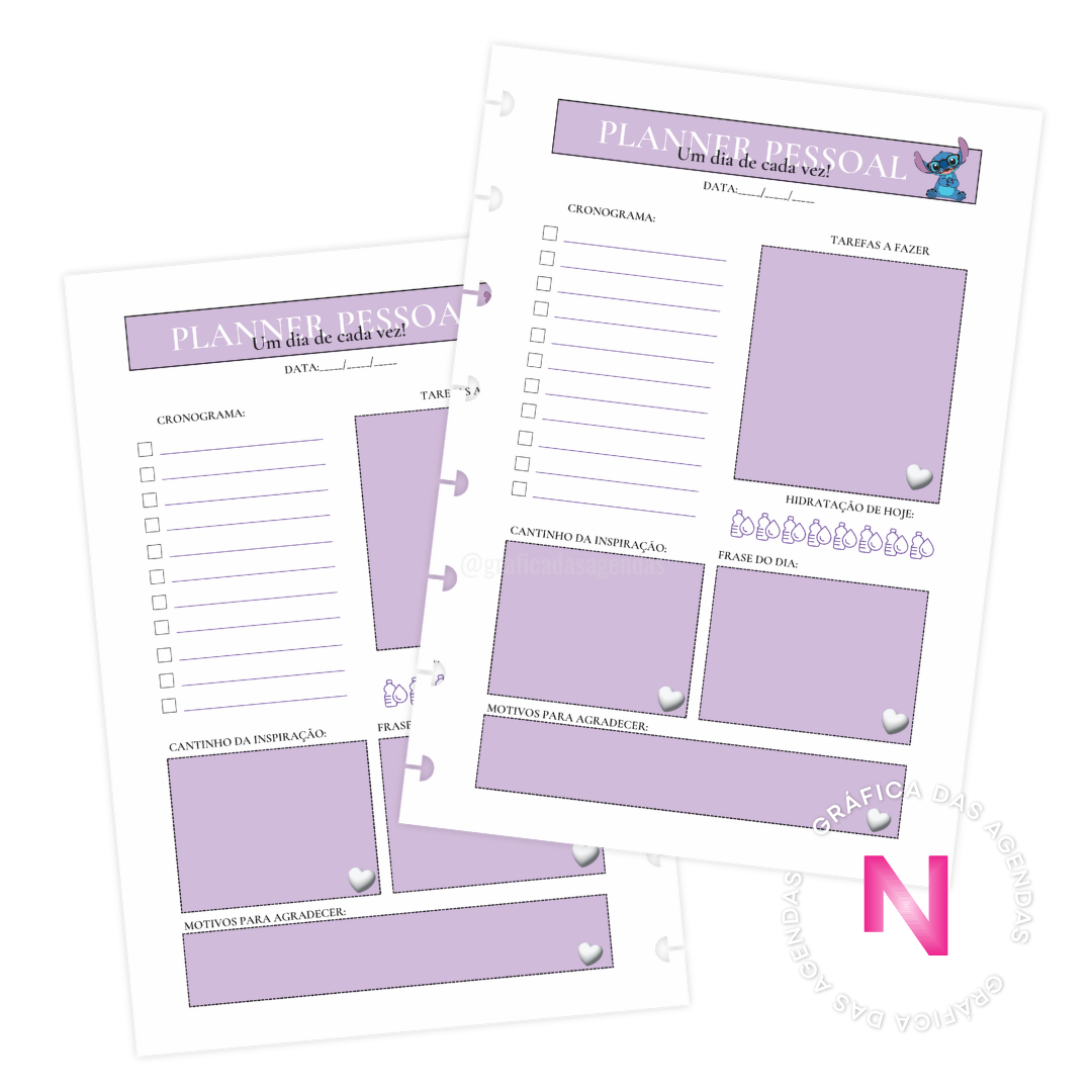 Stitch Love Purple Planner - Refil Caderno de Disco